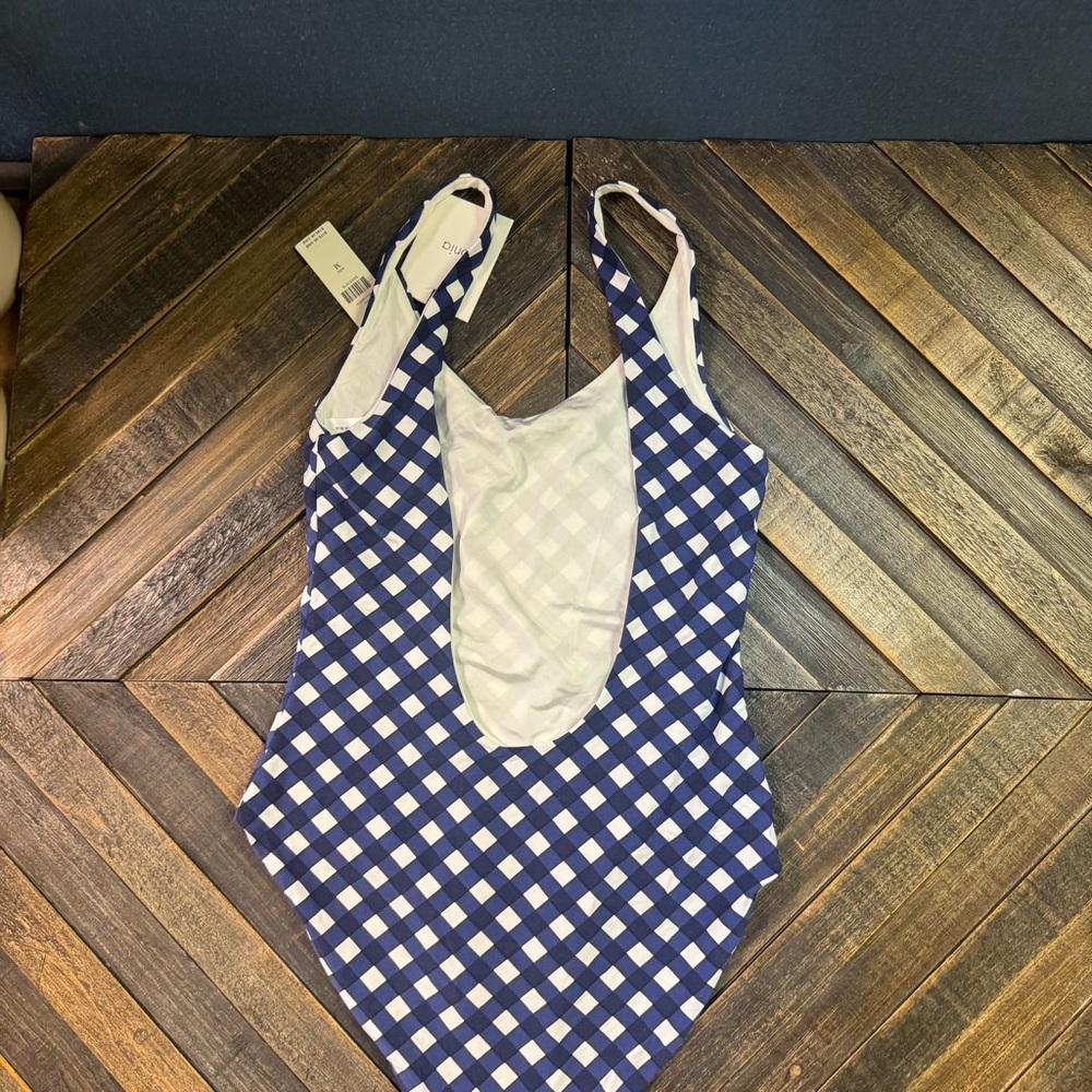 Anthropologie Onia Blue Gingham Print Ginny One Piece Swimsuit. Size M. NWT. - Picture 5 of 10